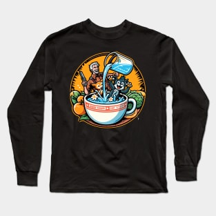 Galactic Brew Adventure Chibi Design - Whimsical Sci-Fi Fantasy Style Long Sleeve T-Shirt